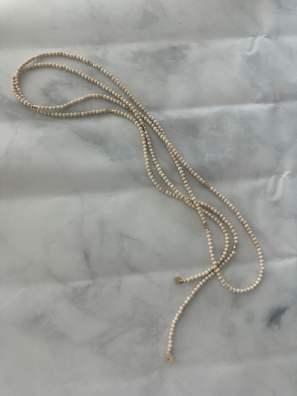 Anthropologie Cream Beaded Long Necklace